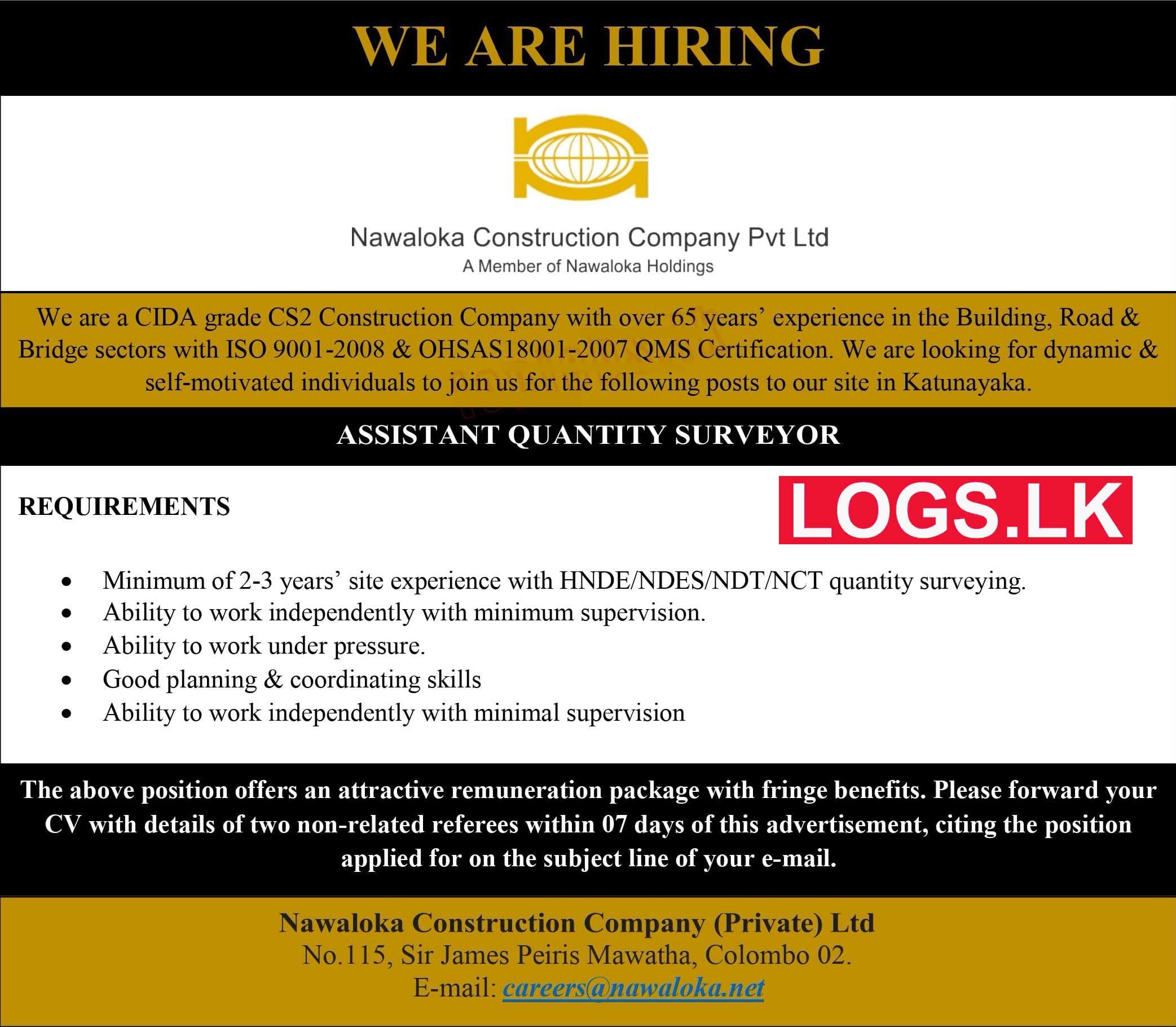 Assistant Quantity Surveyor Job At Nawaloka Constructions Company